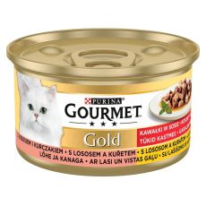 Консерва Gourmet GOLD - парчета в сос с сьомга и пилешко, 85г