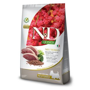 Farmina N&D кучешка QUINOA (GF) възрастен мини, кастриран, патица, броколи и аспержи 7 кг